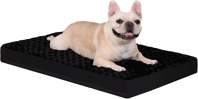 KSIIA Washable Dog Bed for Crate Waterproof for Medium Dogs,29x18 in,Black | 3in egg crate foam,orthopedic support,Soft rose velvet,3ply waterproof fabric,removable cover,anti-slip base,washable