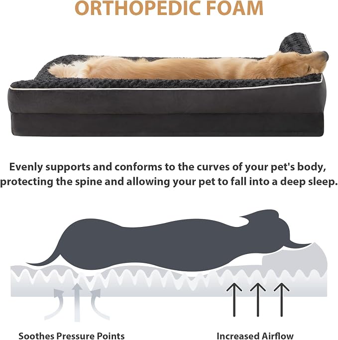 BFPETHOME Orthopedic Washable Dog Bed, Sleeping Couch for Large Senior Dogs | Deluxe Plush Rose Velvet Washable Cover, Egg Crate Foam Support, Waterproof Lining, Non-Slip Bottom, Senior Dogs