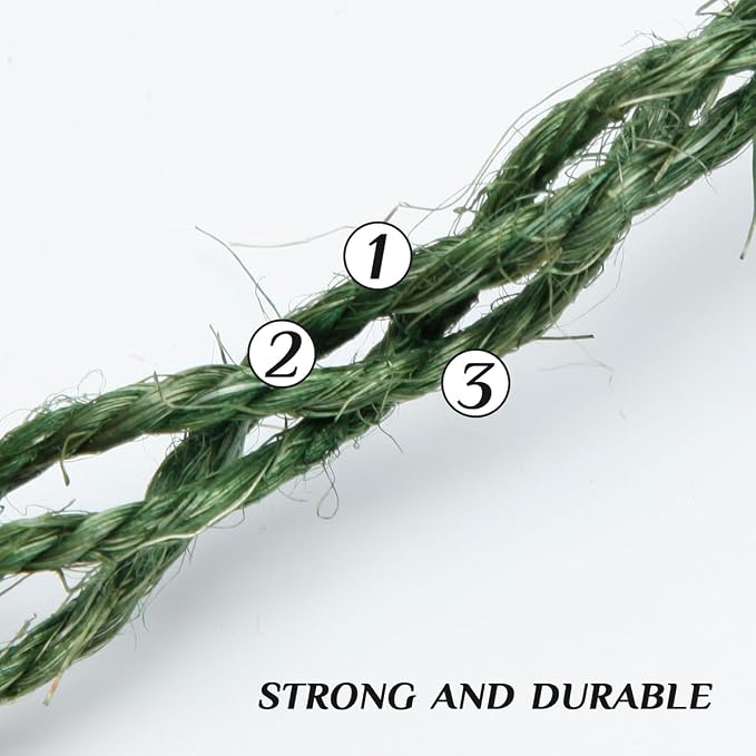 Green Sisal Rope 1/4 Inch by 49-Feet for Cat Scratching Post Tree Tower Replacement Repair and Replace, DIY Hemp Twine Rope for Kittens Shelves Furniture Window Bed Perch House Climbing, 6mm by 15m