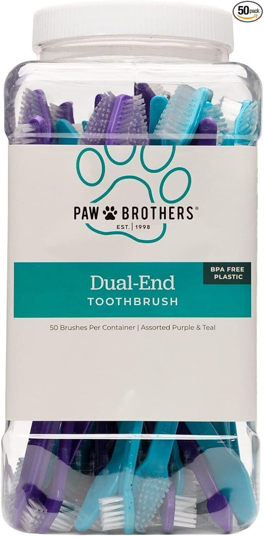 Paw Brothers Dual-End Dog Toothbrush for Small and Large Dogs, Dog Teeth Cleaning, Pet Dental Care, Pink and Blue Toothbrushes, Puppy Essentials, Pet Accessories, 50 Pack