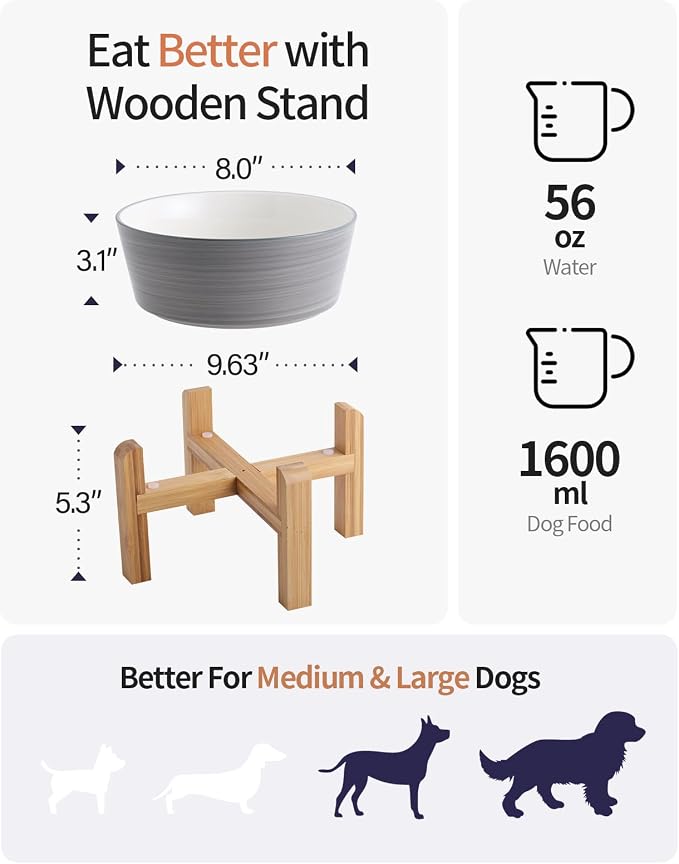 Elevated/Raised Ceramic Dog Bowl Stand for Medium Large Breed,Dog Food Water Dish Holder Weighted,7.67 in Wide Non Slip Modern Cute Porcelain Wide Pet Bowl Stand