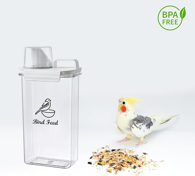 Bird Seed Storage Container Portable,2.5L/3 Qt Airtight Pet Food Container with Measuring Cup,Bird Food Container for Wild Bird Sunflower Seed-BPA Free Transparent