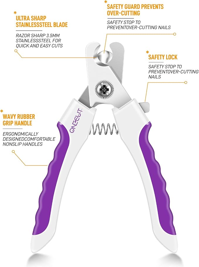 6" Dog Nail Clippers for Small, Medium and Large Breed Professional Pet Nail Trimmers -Suitable for Cats, Rabbits and Guinea Pigs with Safety Guard to Avoid Over Cutting (Purple)