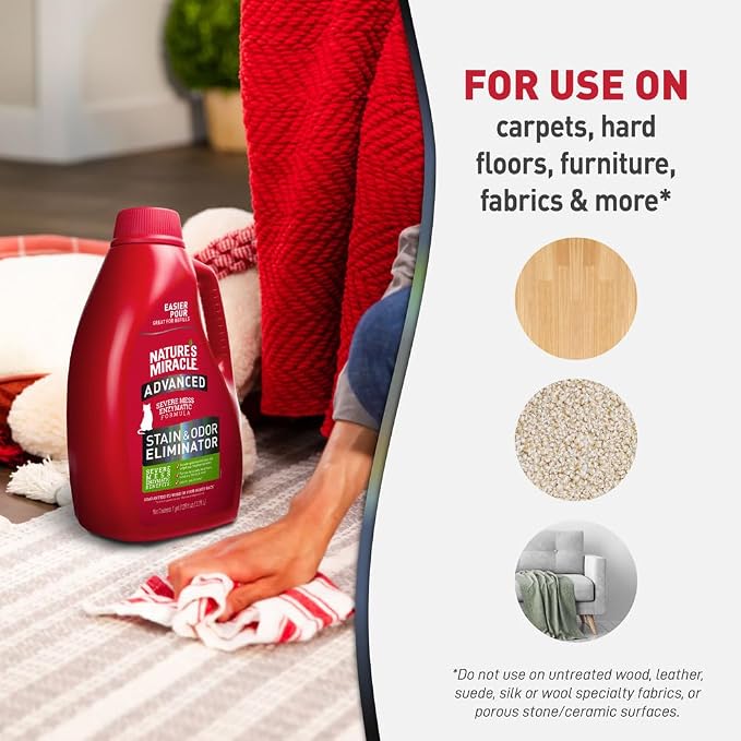 Nature’s Miracle Advanced Cat Stain & Odor Eliminator, Severe Mess, 1 gal | Enzymatic Cleaner Eliminates the Toughest Cat Messes, For Use on Multiple Surfaces, Safe For Pets and Home*, Fresh Scent