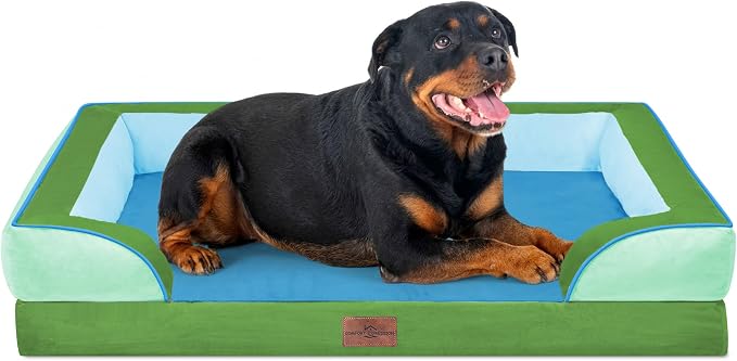 Comfort Expression Orthopedic Dog Bed for Extra Large Dogs with Bolster | Waterproof Dog Couch Bed with Washable Cover & Non-Slip Bottom, Supportive Egg Crate Foam XL Pet Bed, 45x35 Inch