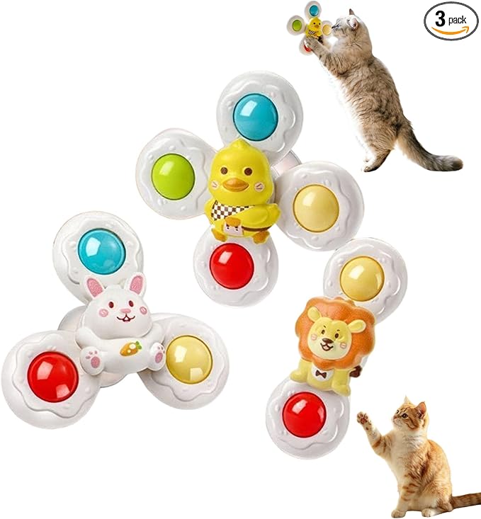 3PCS Suction Cup Cat Toy, Window Perch Companion Interactive Play Toy | 360° Spin Stick Anywhere for Indoor Cats