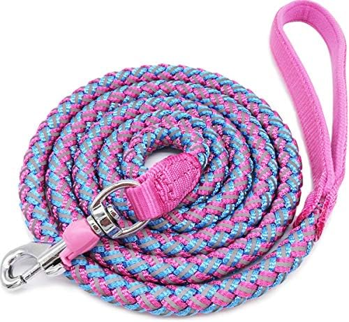 2/3/4/6/10 Foot Reflective Dog Leash Strong Nylon Rope Braided Heavy Duty for Large Medium Small Dogs Walking Training Leads (Pink, 4ft * 1/2")