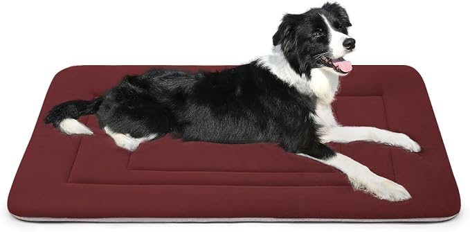 Dog Bed Soft Dog Crate Bed Pad Mat, 36 in Non Slip Bottom Washable Beds for Medium and Large Dogs, Pet Bed Mattress Kennel Pad, Dark Red