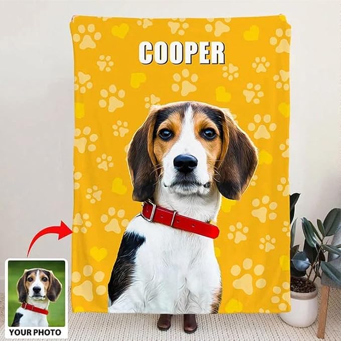 Pamaheart Custom Dog Face Blankets, Personalized Pet Photo Blanket, Fleece Dog Blankets, Customized Photo Throws, Dogs Dad Gifts, Pet Lover Gifts, Memorial Gift /36