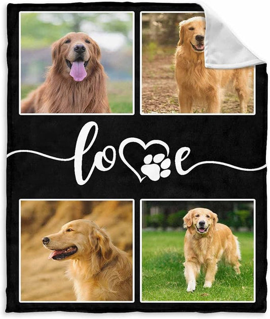 InterestPrint Custom Memorial Fleece Blanket with Dog Cat Photo Dog Paws Love Blanket Personalized Pet Sympathy Remembrance Gift for Kids Family Friends 50X60 Inch