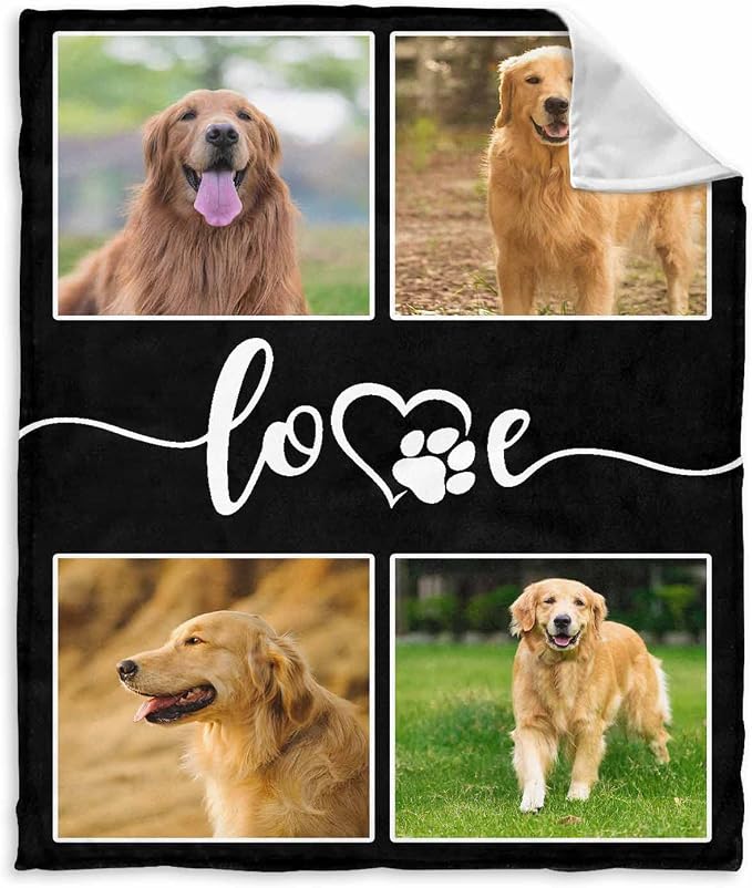 InterestPrint Personalized Loss of Pet Dog Throw Blankets Dog Paws Love Blanket Custom Memorial Dog Blankets with Beloved Photo Remembrance Blanket Gift 40X50 Inch