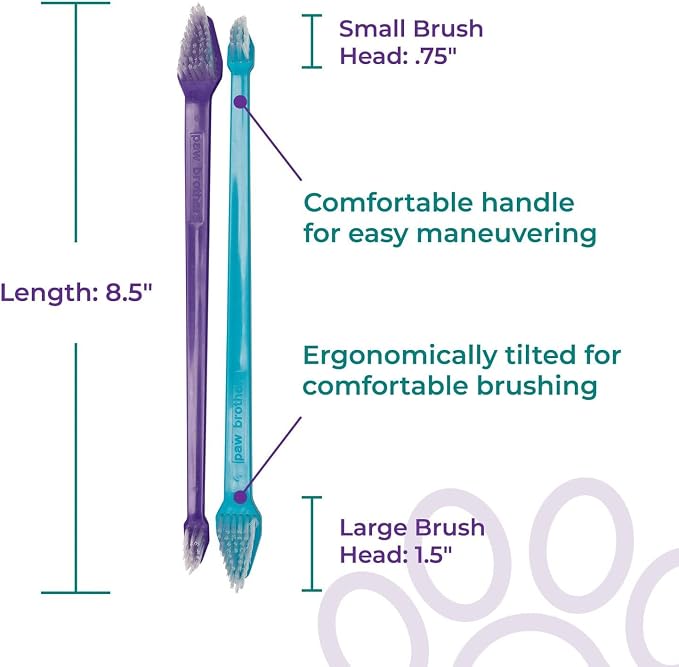 Paw Brothers Dual-End Dog Toothbrush for Small and Large Dogs, Dog Teeth Cleaning, Pet Dental Care, Pink and Blue Toothbrushes, Puppy Essentials, Pet Accessories, 50 Pack