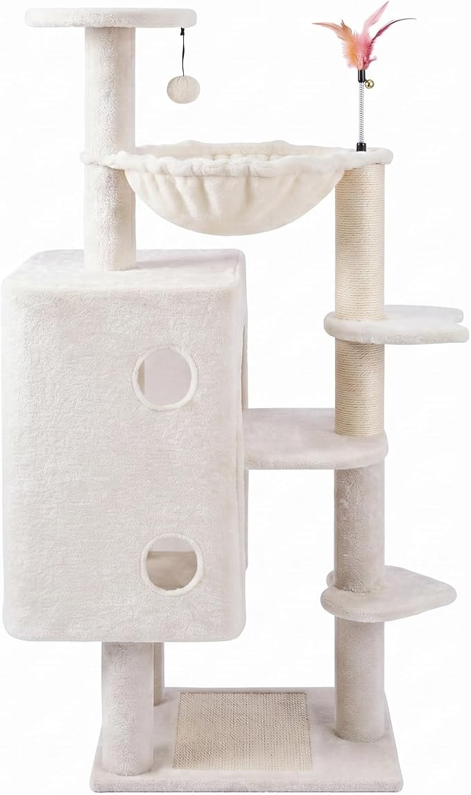 HUITREE 45in Cat Tree Tower with Big Condo for Indoor Cats,Cat Tower with Scratching Post,Scratching Board and Cat Toys,Multi-Level,Small Space,Transformer Cat Tree (338B)