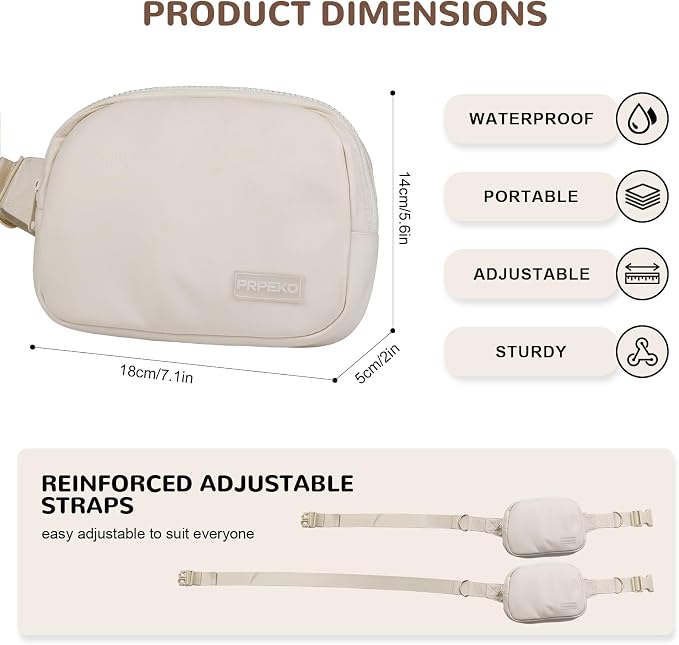 Prpeko Dog Treat Pouch Fanny Pack,Treat Pouches for Pet Training with Removable Snack Pouch,Pet Waist Belt with Poop Bag Dispenser,Dog Walking Training Bag (Beige)