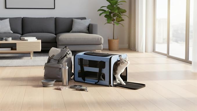 Cat Carrier Soft-Sided Travel Bag for Medium to Large Cats Over 15lbs, Small Dog Carrier Crate Top Entry Breathable Mesh Puppy 12 Pounds, Pet Rabbit Carrying Cage Kennel Collapsible Teal
