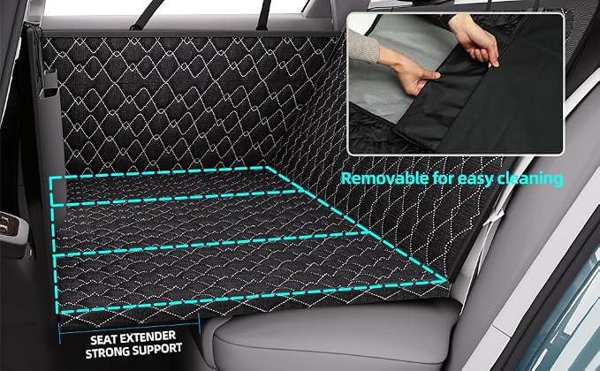 petalage Dog Truck Seat Cover for Back Seat, Hard Bottom Pet Hammock for Car, Bed Extender for 2-4 Large Dogs, Waterproof Seat Protector, Universal XL Size Fits for Crew Cab Truck, SUV, Black