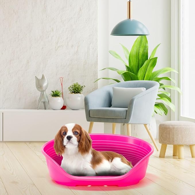 Ferplast Plastic Kennel for Dogs and Cats Siesta Deluxe 6, Animal Basket, Perforated Bottom, Anti-Slip, Comfortable Chin-Rest, Pink,. 70.5 x 52 x 23.5 cm, Fuchsia