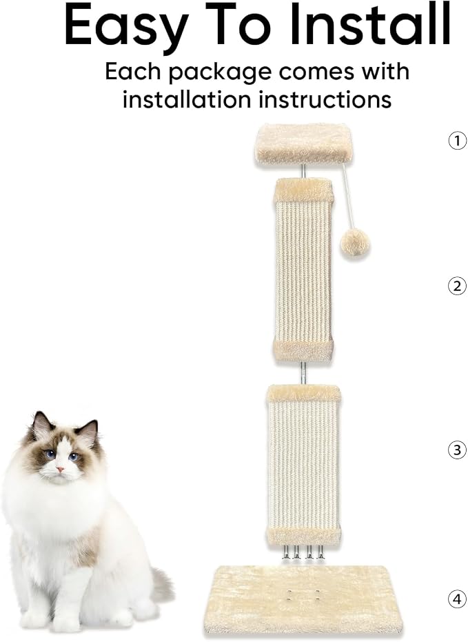 Cat Scratching Post for Large Cats, Cat Scratcher for Indoor Cats Adults, Sturdy Sisal Scratch Post to Protect Furniture, 32 Inch, Beige