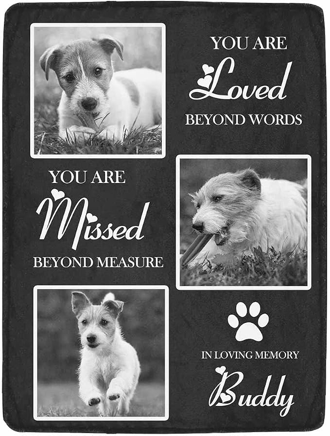 Artsadd Custom Memorial Blanket with Photos and Name-in Loving Memory Gifts Personalized for Loved Ones Lost-Remembrance Blankets for Dogs Cats Pets Lover-Black