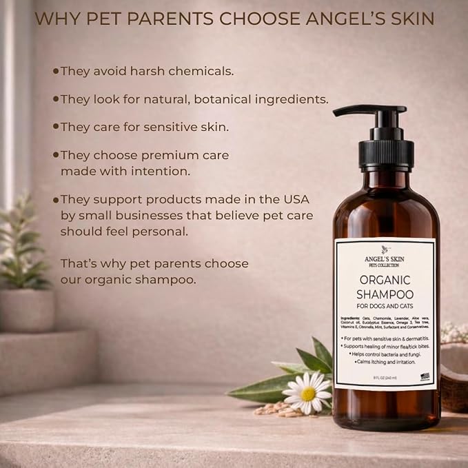 Organic Dog & Cat Shampoo for Sensitive Skin — Oatmeal, Aloe Vera, Coconut & Lavender | Soothes Allergies, Dermatitis & Itchy Skin | Vet-Reviewed Formula | Made in USA | 8 fl oz