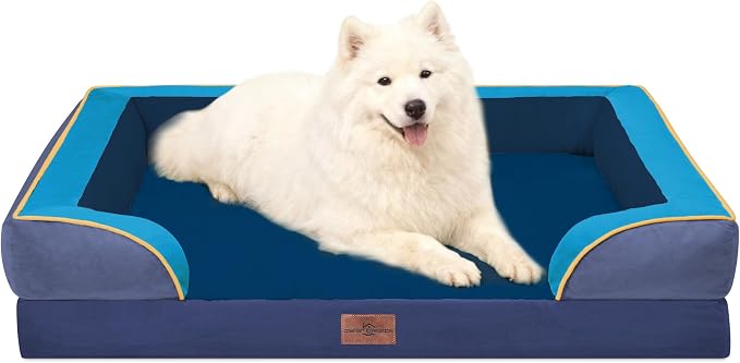 Comfort Expression Orthopedic Dog Beds for Large Sized Dog with Bolster | Waterproof Dog Couch Bed with Washable Cover & Non-Slip Bottom, Supportive Egg Crate Foam Large Pet Bed, 36x27 Inch