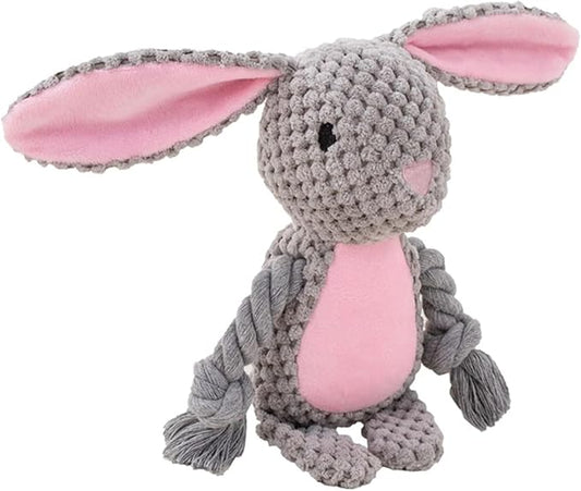 Bunny Dog Toy with Rope Arms – Squeaky Plush Rabbit for Small & Medium Dogs, Soft Chew & Tug Toy for Interactive Play, Easter Puppy Toy Gift