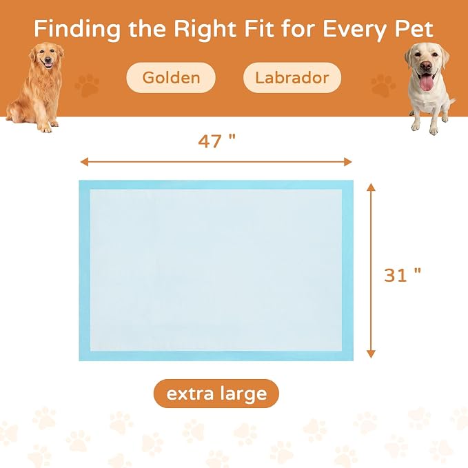 Extra Large Dog Pee Pads 31"x47", 40 Count Heavy Duty Training Pads for Big Dogs and Multi-Pet Homes, 6-Layer Super Absorbent and Leak-Proof Wee Wee Pads