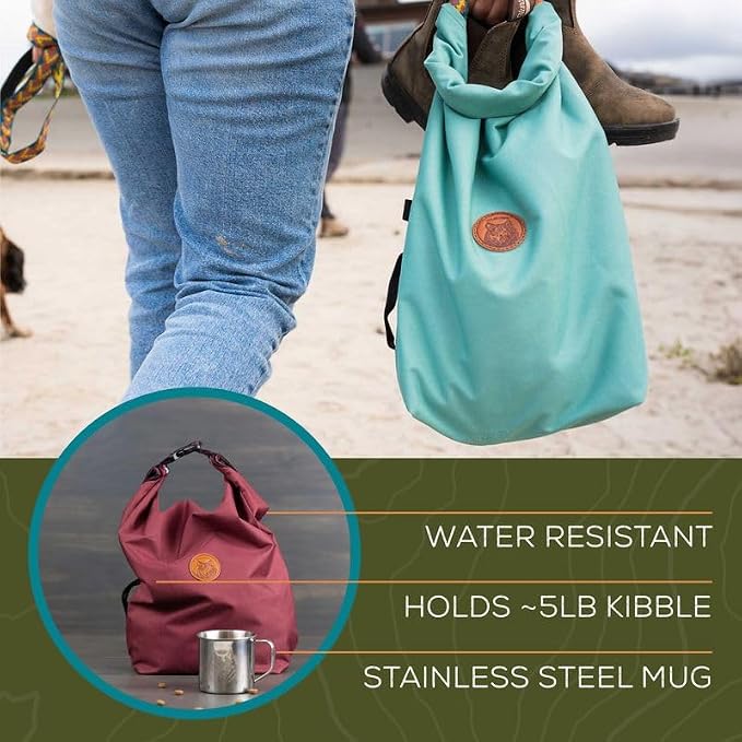Wilderdog Doggie Bag - Water Resistant, Portable Kibble Carrier & Stainless Steel Mug - Pacific Blue