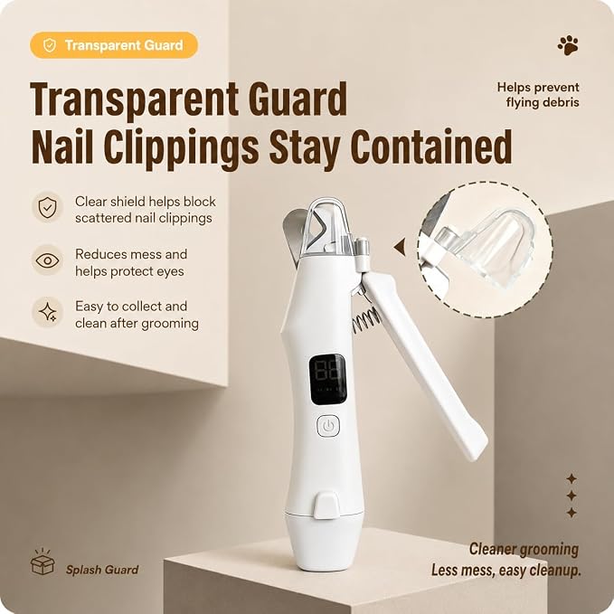 AMYJOY 2-in-1 Cat Nail Clippers & Dog Nail Clippers with Grinder, Pet Nail Trimmer for Small Medium Large Dogs and Cats, Dual LED Lights, 6000 RPM Quiet USB Rechargeable Grinder with Safety Guard