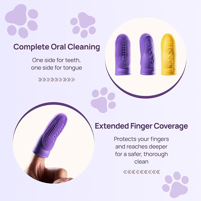 HICC PET Dog Toothbrush, Anti-Slip Dog Tooth Brushing Kit, Dog Finger Toothbrush for Plaque and Tartar Cleaning, Dog Teeth Cleaning for Medium & Large Pets, Safer & Softer Liquid Silicone, 4-Pack