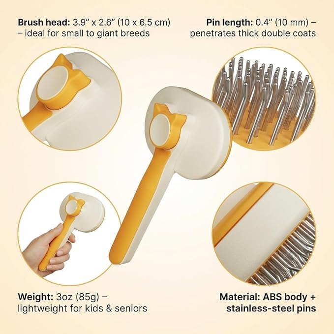 Self Cleaning Slicker Brush for Dogs and Cats | 2 in 1 Grooming Tool, Removes Loose Undercoat Tangles, Shedding Hair, Massage Bristles, Anti-Slip Handle, Long and Short Hair