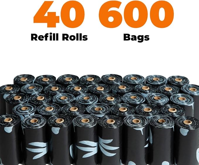 Best Pet Supplies Dog Poop Bags for Waste Refuse Cleanup, Doggy Roll Replacements for Outdoor Puppy Walking and Travel, Leak Proof and Tear Resistant, Thick Plastic - Black (Unscented), 600 Bags