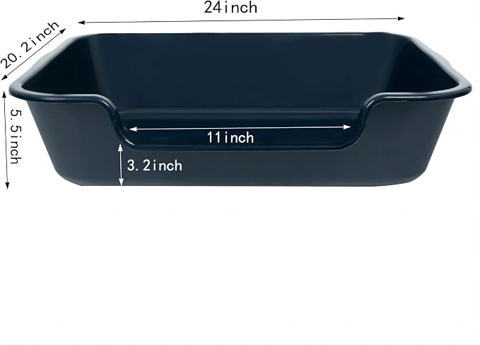 1 Pack of Extra Large Cat Litter Box (ABS Material), Low Entry Senior Litter Pen for Geriatric Kitty Big Cats, Jumbo Pet Safe Litter Boxes Tray for Indoor Pets Potty (Dark Blue, 24"L x 20"W)
