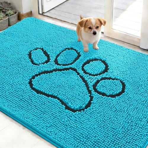 OLANLY Dog Door Mat for Muddy Paws 48x30, Paw Print Design Chenille Mud Mat