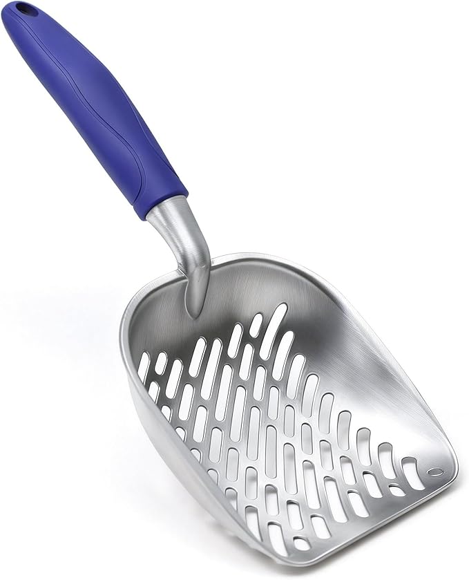 Cat Litter Scoop, Large Long Handle Kitty Metal Scooper, Heavy Duty Aluminum Deep Sifter, Ergonomic Non-Slip Grip, Rustproof Durable Poop Cleaner for Cat Litter Box