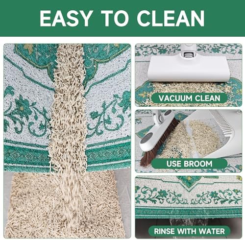 Cat Litter Mat, 35" x 23" Litter Box mat, Traps 100% Litter, Non-Slip Kitty Litter Trapping mats, Large Cute Litter mat, Easy Clean for Scatter Control, Bohe cat Food mat, Urine Waterproof