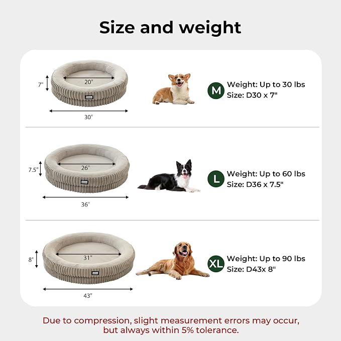 BALANCE Donut Dog Bed, 43 Inches Round Dog Bed Extra Large Size Dogs Washable, Orthopedic Calming Dogs Beds for Kitten, Fluffy Plush Faux Fur Pet Bed with Anti-Slip Bottom