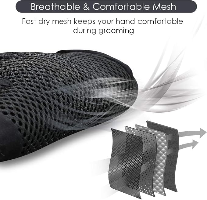 Pet Hair Removal Glove with 255 Silicone Tips for Dogs & Cats, 1 Pair Black | 2-in-1 Deshedding & Massage Mitt, 5-Finger Flexible Design, for Bathing & Grooming, Safe for Long/Short/Curly Hair Pets