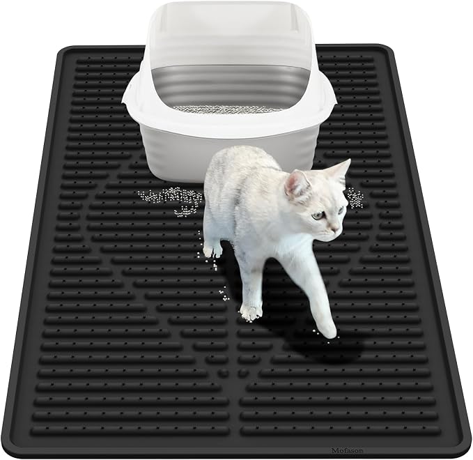 Mofason Rubber Cat Litter Box Mat, Black Silicone Litter Catcher Mat | Waterproof 24"x15" kitty litter box mat; litter trapping catcher mat; easy clean trapping mat, kitty litter mats for floor