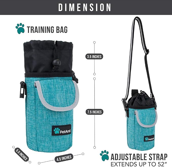 PetAmi Dog Treat Pouch, Large Hands-Free Training Bag, Teal Sea Blue | Built-In Poop Bag Dispenser, Holds 3 Cups Of Treats, 4 Ways to Wear, D-Ring, Reflective Strap, Dog Treat Bag for Walking