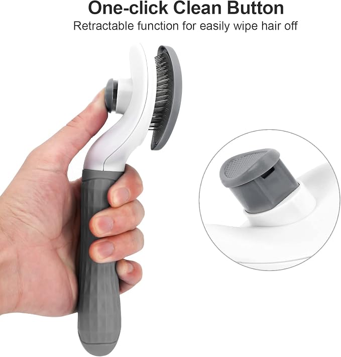 Depets Cat Brush for Shedding, Skin Friendly Self-Clean Dog Slicker Brush | Removes Loose Undercoat, for Dogs Cats Rabbits Long & Short Hair, Pet Grooming Tool with Rounded Tips, Ergonomic Handle, Gray