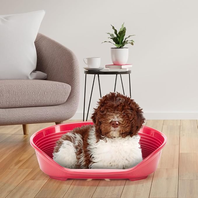 Ferplast Cat Bed, Plastic Dog Bed Medium, Ventilation Holes and Non-Slip Rubber Feet for Added Stability 82 x 59,5 x h. 25 cm. Burgundy