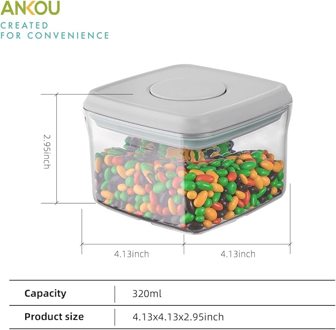 Airtight Food Storage Container - 0.32 QT （380ml Small Pop Up Food Containers With Lids, Bpa Free Stackable Container for Sugar Tea Candy- 8 Labels - Clear
