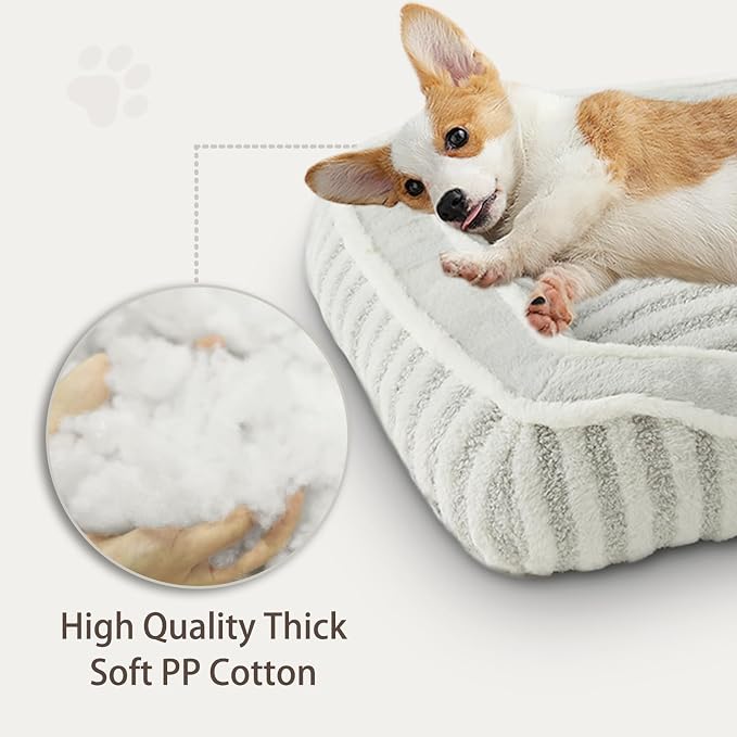 Dog Bed for Small Dogs Breeds,Cat Bed,Puppy Soft Kennel Bed with Pillow,Washable Deluxe Plush Dog Crate Beds,Comfy Durable Rectangular Pet Sleeping Bed & Non-Slip Bottom,Grey(24"X21")