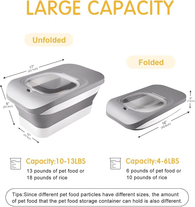 HOYTAMDAR 13Lbs Collapsible Dog Food Storage Container,Dog Food Container | Pet Food Storage Container with Airtight Lid,Measuring Scoop,Cat Food Storage Container Dry Food for Pets,Rice,Cereal