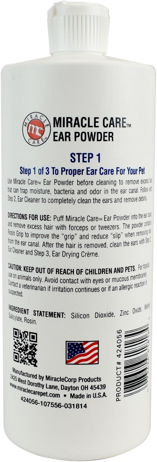 Miracle Care Ear Powder for Dogs and Cats, 96 Grams | Help Remove Excess Hair from Ear Canal, Keep Ears Dry, Reduce Odor and Waxy Build Up