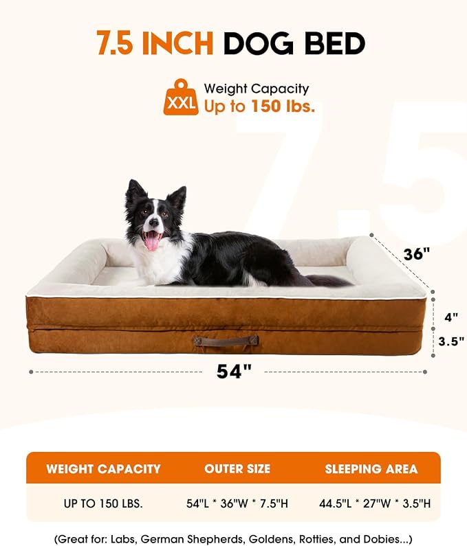 Upvilla XXL Orthopedic Dog Bed, Four-Sided Cushioned Egg-Shaped Foam Dog Sofa, Waterproof Removable Cover, Pet Sofa Bed with Non-Slip Base, Giant Dog Bed,Brown