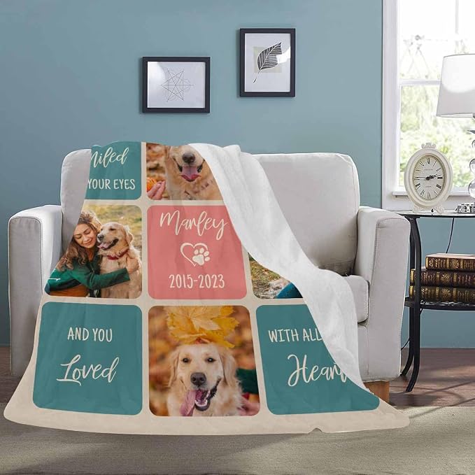 Artsadd Dog Memorial Gifts for Loss of Dog-Personalized Blanket with Photos and Name-in Loving Memory Gifts for Loved Ones Lost-Custom Remembrance Gifts Blankets for Pets Lover
