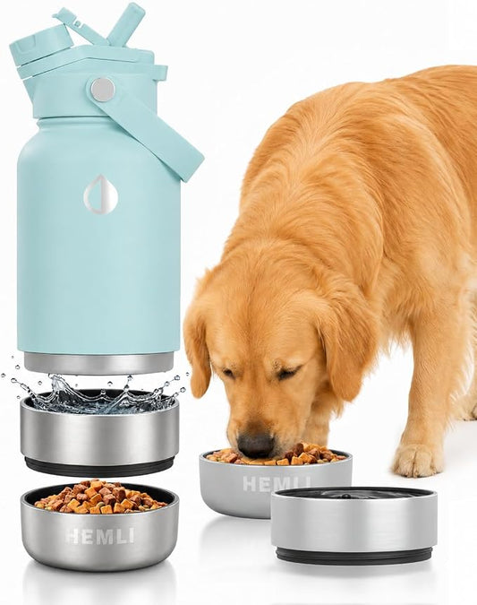 32 oz. Dog Water Bottle, Insulated Dog Travel Water Bottle, Stainless Steel Pet Water Bottle Dispenser Portable Food and Water Bowl for Dogs for Walking Dog Canteen Travel Kit