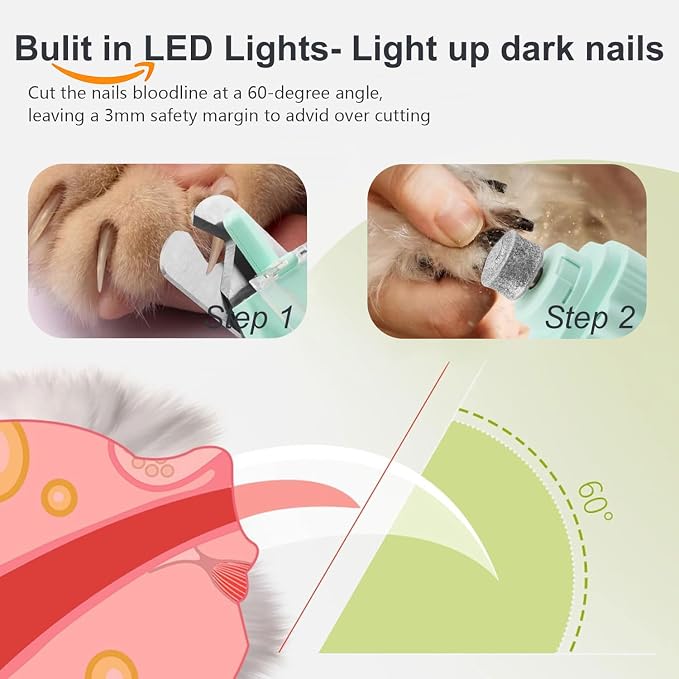 2-in-1 Dog Nail Grinder & Dog Nail Clipper for Sensitive Pets | Whisper-Quiet Claw Trimmer, with 2 LED Light & Safety Lock, Nail Clipping Collector Box, Painless Paws Grooming & Smoothing